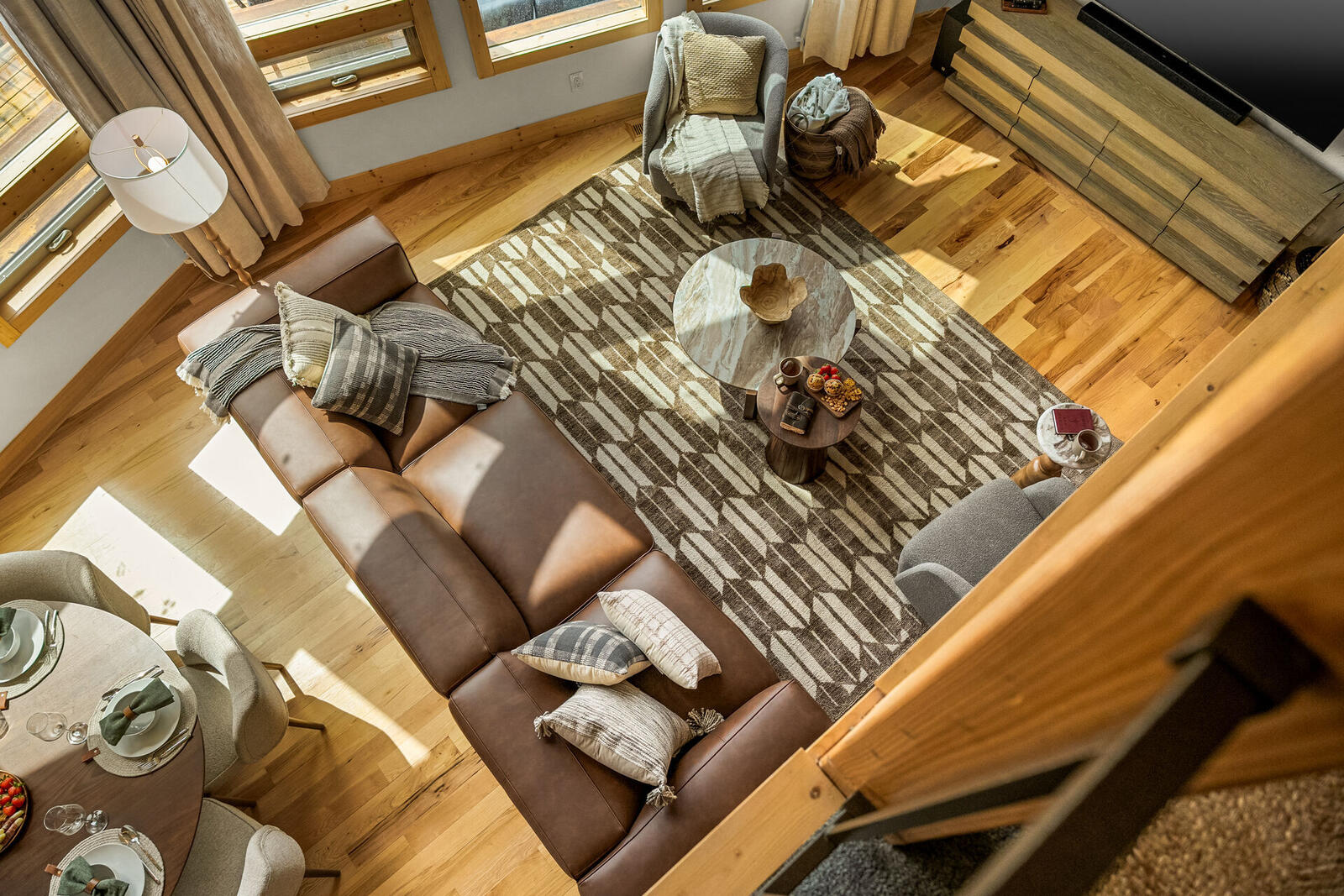 Great room with soaring A-frame ceilings